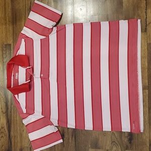 Mens Ping red & white striped polo shirt size XL